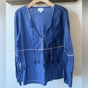 Shyanne| Country, Western Embroidered Long Sleeve Peasant Blouse in Blue•••Large